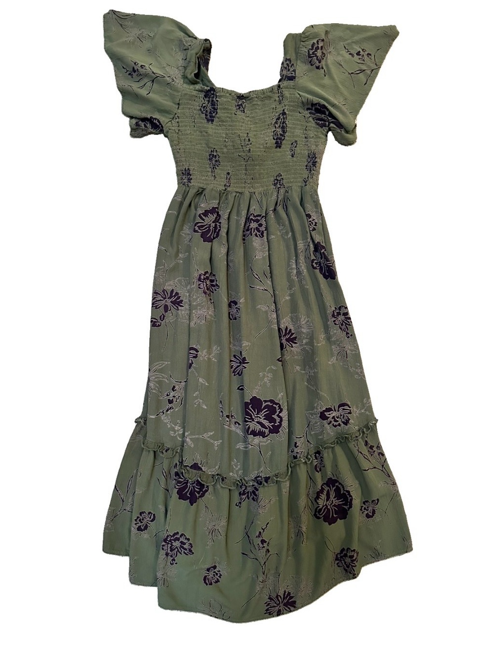 Angie Floral Twist Front Cutout V-Neck Flutter Short Sleeve Midi Dress M Boho - Picture 3 of 7